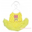 Easter Yellow White Dots Baby Halter Jumpsuit Yellow Pettiskirt & Pink Bow Bunny Rabbit Print JS4338